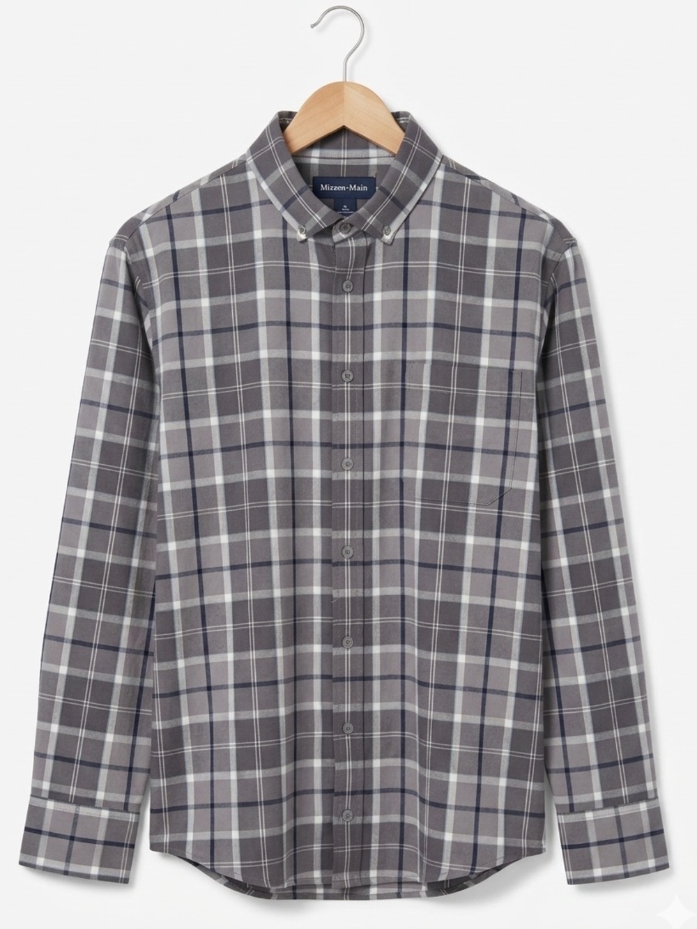 Mizzen+Main Pewter Plaid City Flannel Shirt XL Trim Fit Performance Stretch
